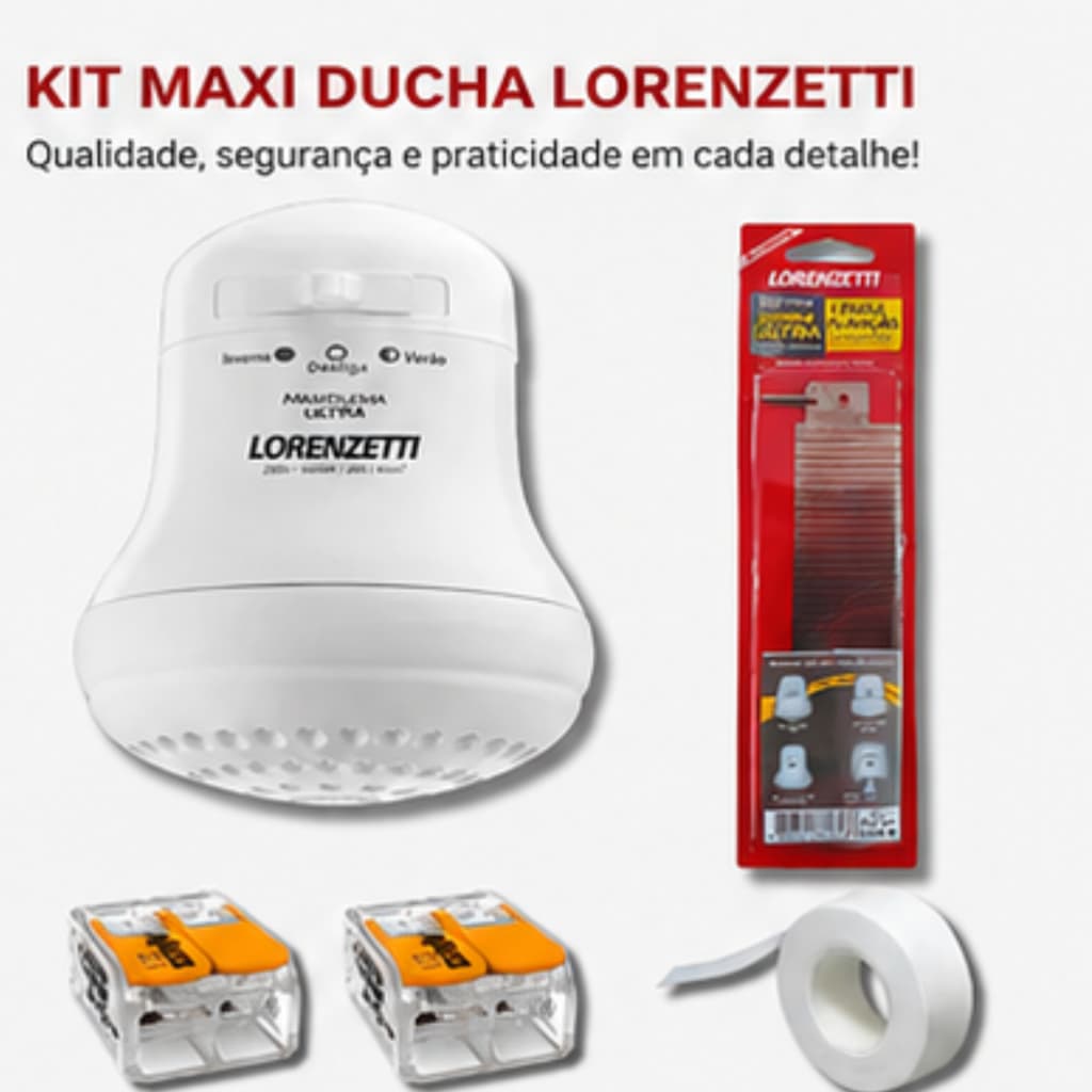 Kit Maxi Ducha Lorenzetti 220V 5500W + 2 Conectores Wago + Fita Veda Rosca + Resistência Original Extra Pronta Entrega