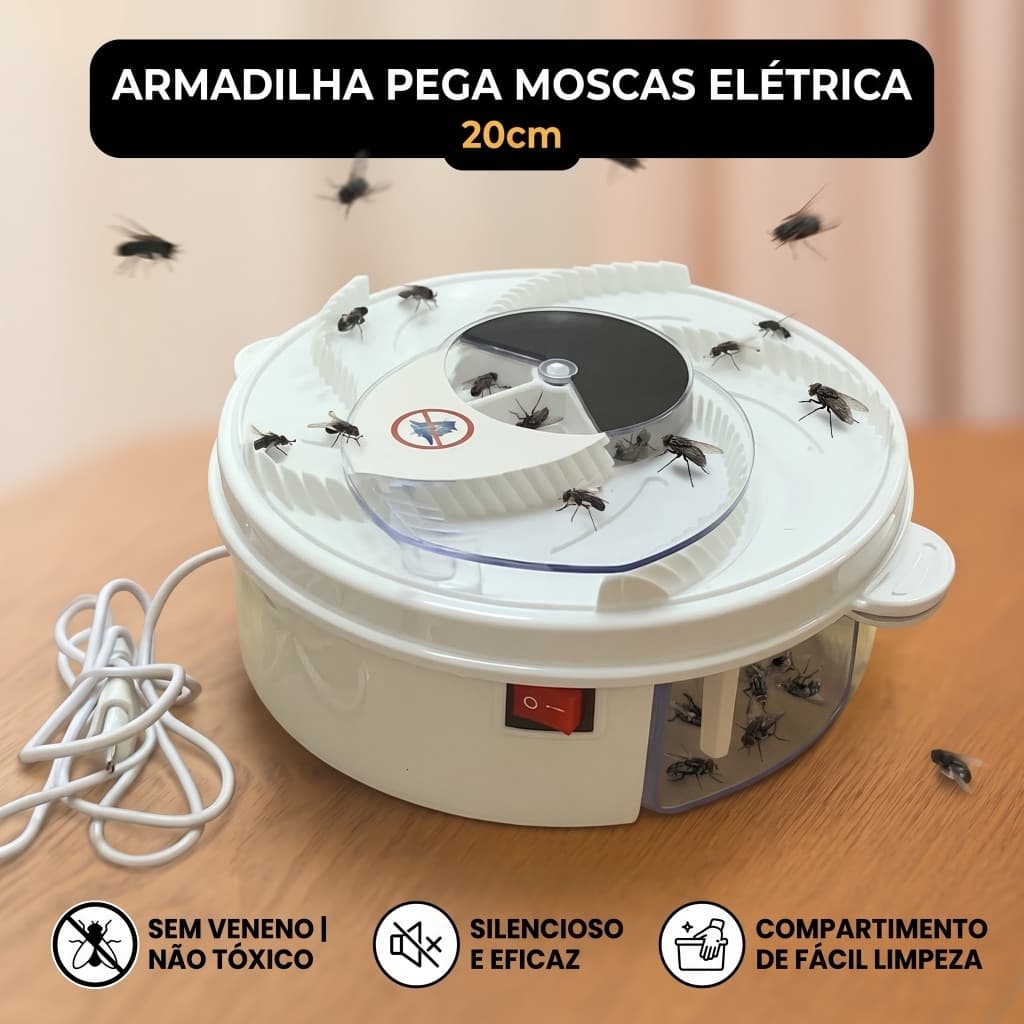 Armadilha Pega Moscas Elétrica Automática USB 20cm Branco Controle Insetos Uso Domestico Ambientes