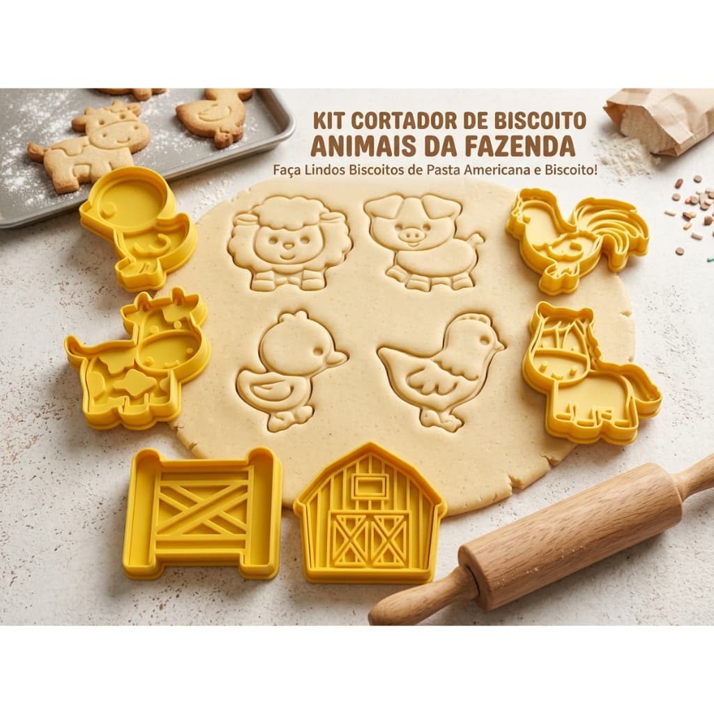 Kit Cortador de Biscoito Animais da Fazenda - Kit com 11 unidades