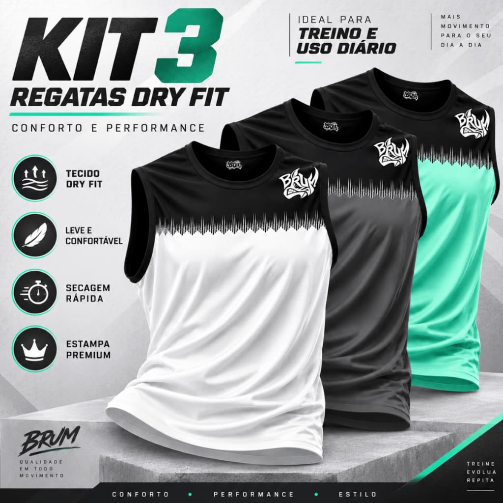 Kit 3 Camisa Regata Dry Fit Masculina Esportiva Musculação Cross Fit Academia Caminhadas Corrida