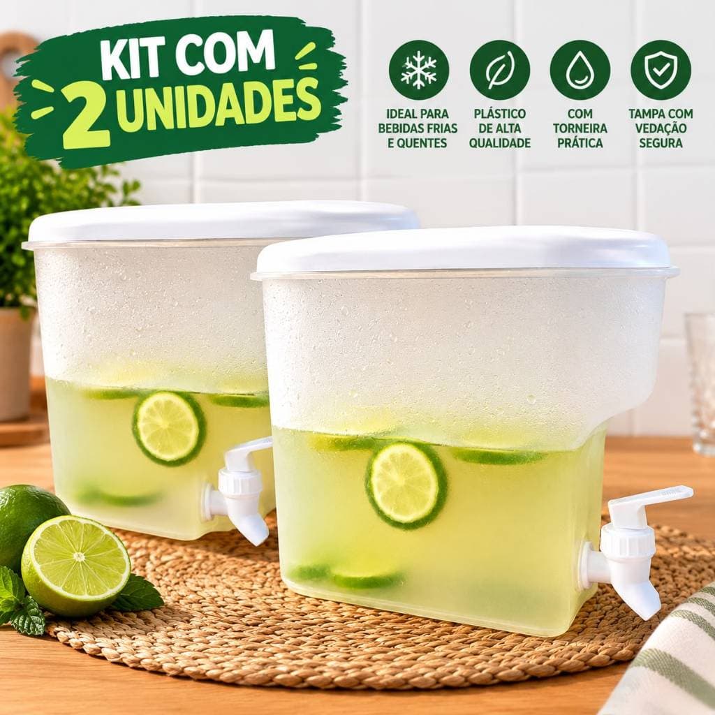 Kit 2 Suqueiras Dispenser De Bebidas 3l Com Torneira Organizador Geladeira Evento
