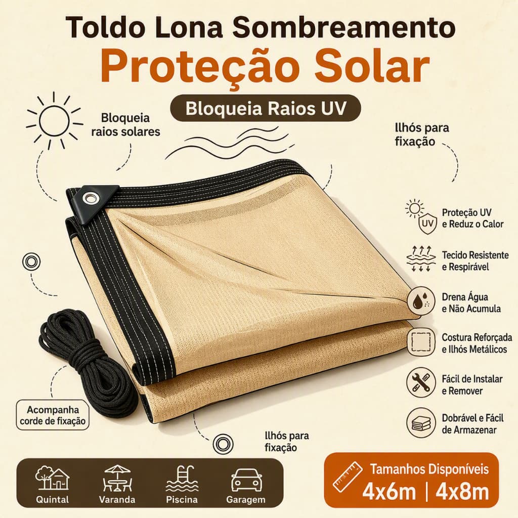 4*8m/4*6m Toldo Lona Sombreamento Proteção Solar Bloqueia Raios UV Para Quintal Jardim Varanda Área Externa