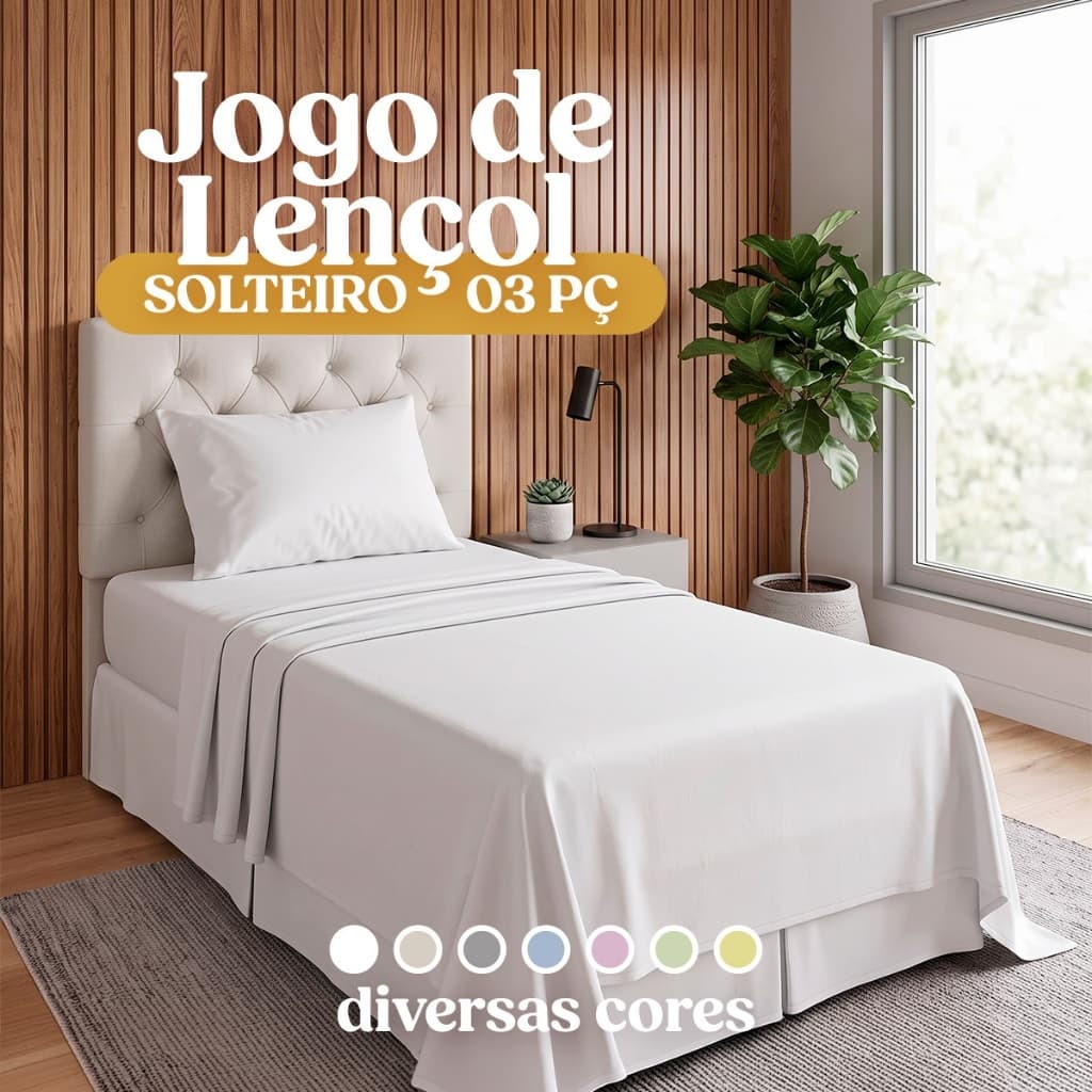 Jogo de Lençol 3pçs Solteiro Algodao Percal 200 Fios Toque Aveludado Super Macio Qualidade Conforto