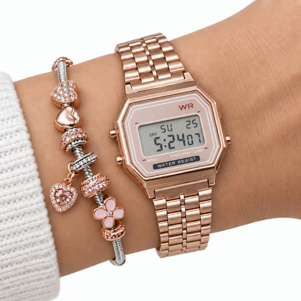 Relógio Digital Retrô Vintage Feminino Masculino Aço Inox Premium Pulso Clássico Quadrado Resistente