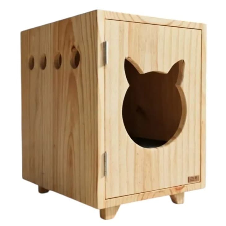 BANHEIRO FECHADO SANITÁRIO PARA GATO + CAIXA DE AREIA + ABERTURA LATERAL PARA VENTILAÇÃO / MONTADO E ENVERNIZADO