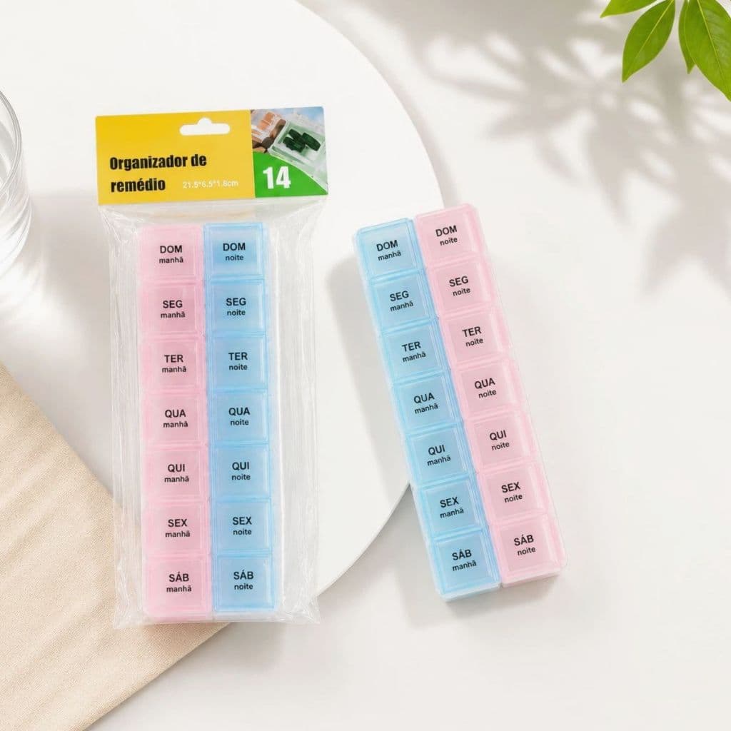 Organizador de Comprimidos 7 Dias 14 Compartimentos Porta Remédio Semanal Caixa para Medicamentos