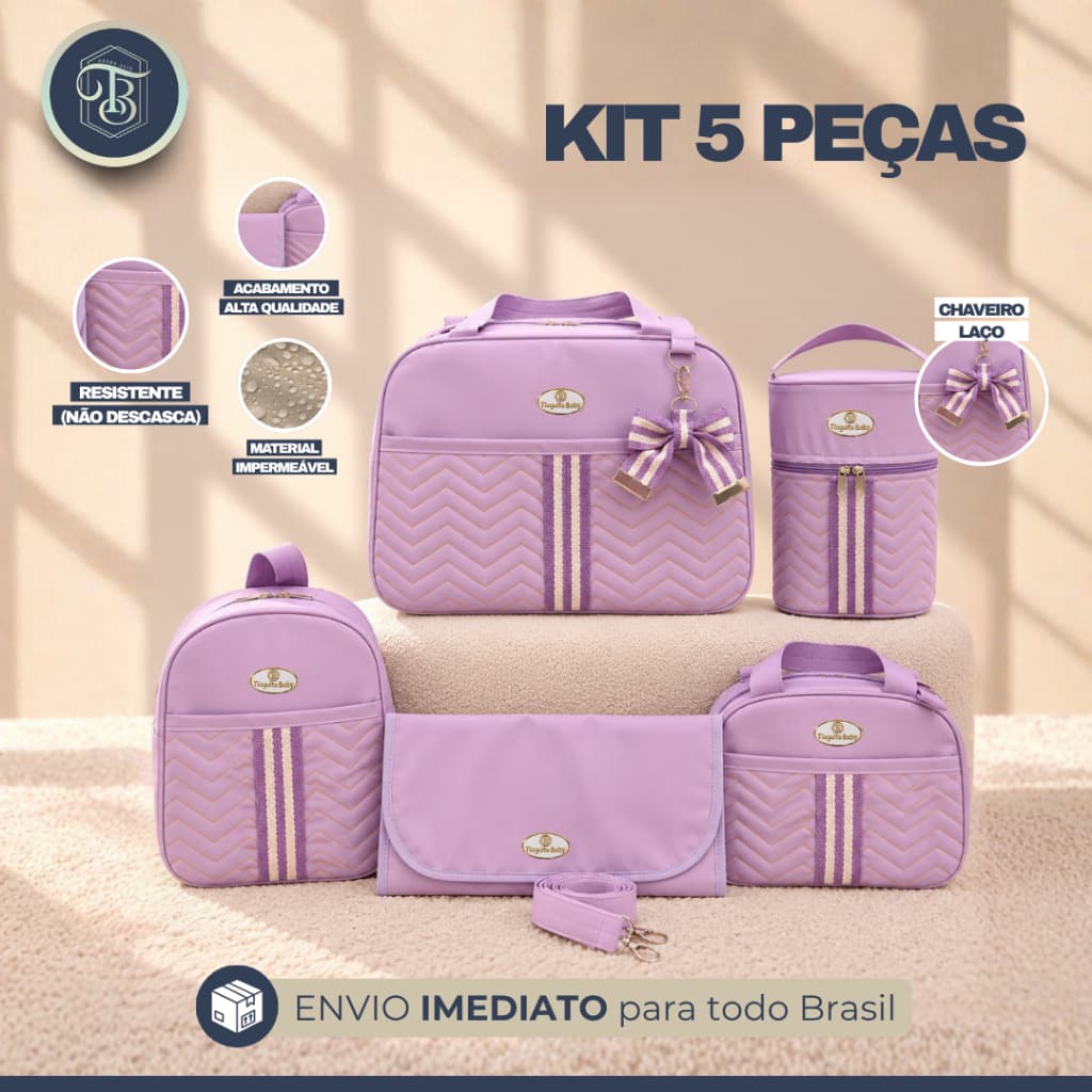 Kit Bolsa Maternidade Laço 5 Peças (Lilás)