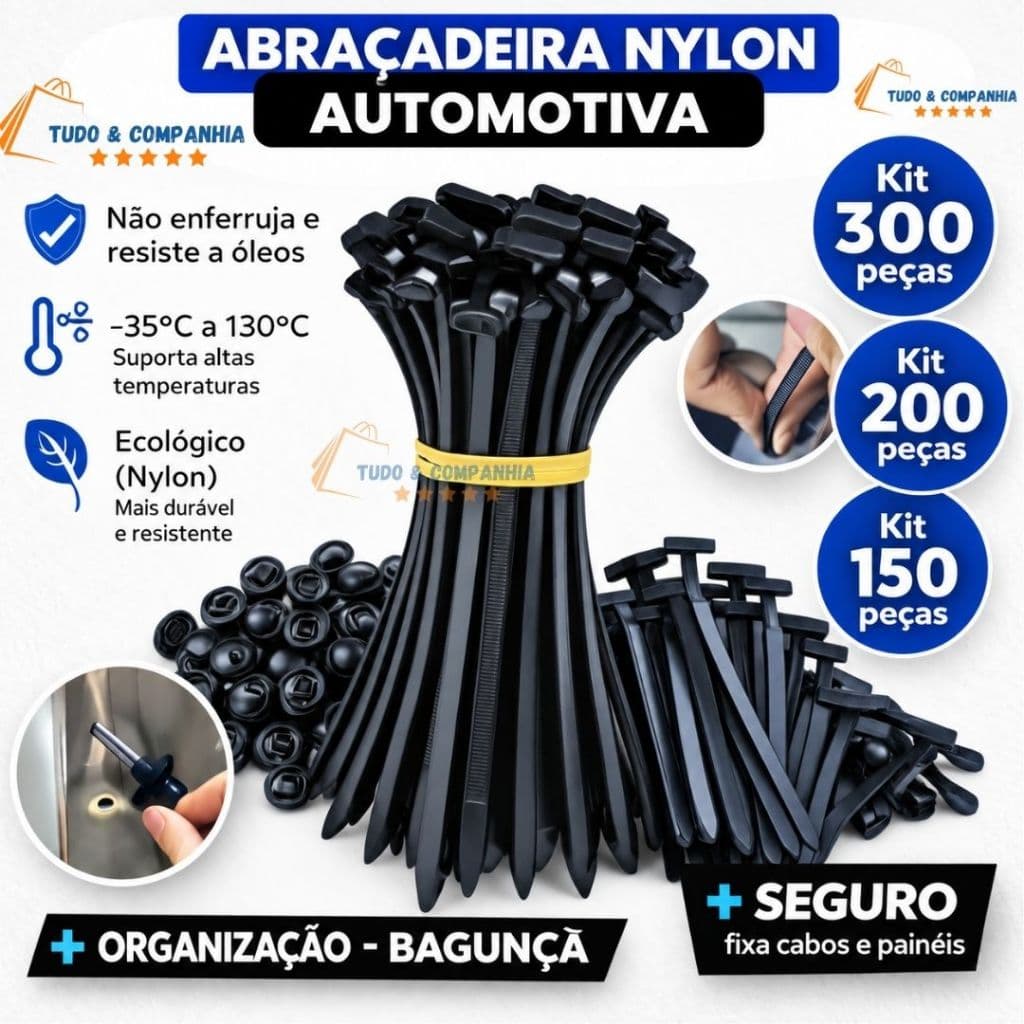 Kit 300/200/150 Abraçadeira Nylon Enforca Gato Cinta Presilha Plástica Universal Trava Automático