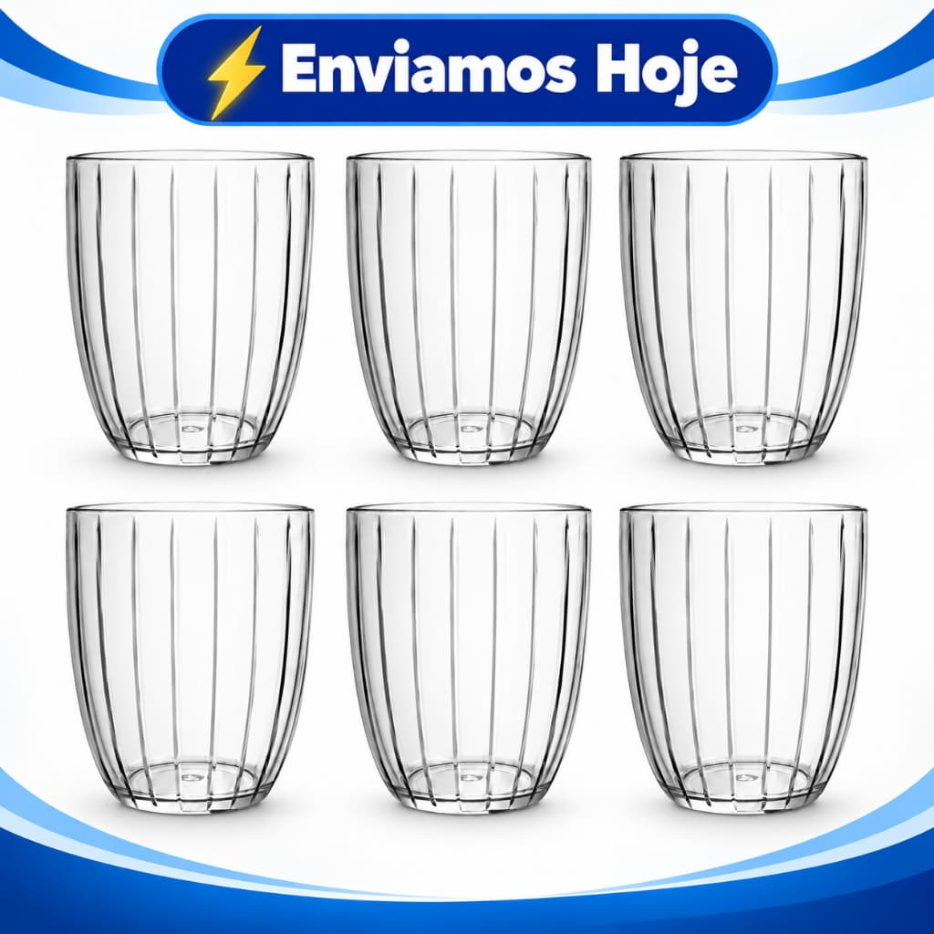 Jogo Com 6 Copos de Vidro Canelado Rosewood 300ml para Água Suco Refrigerante Drinks Mesa Posta Cozinha Elegante