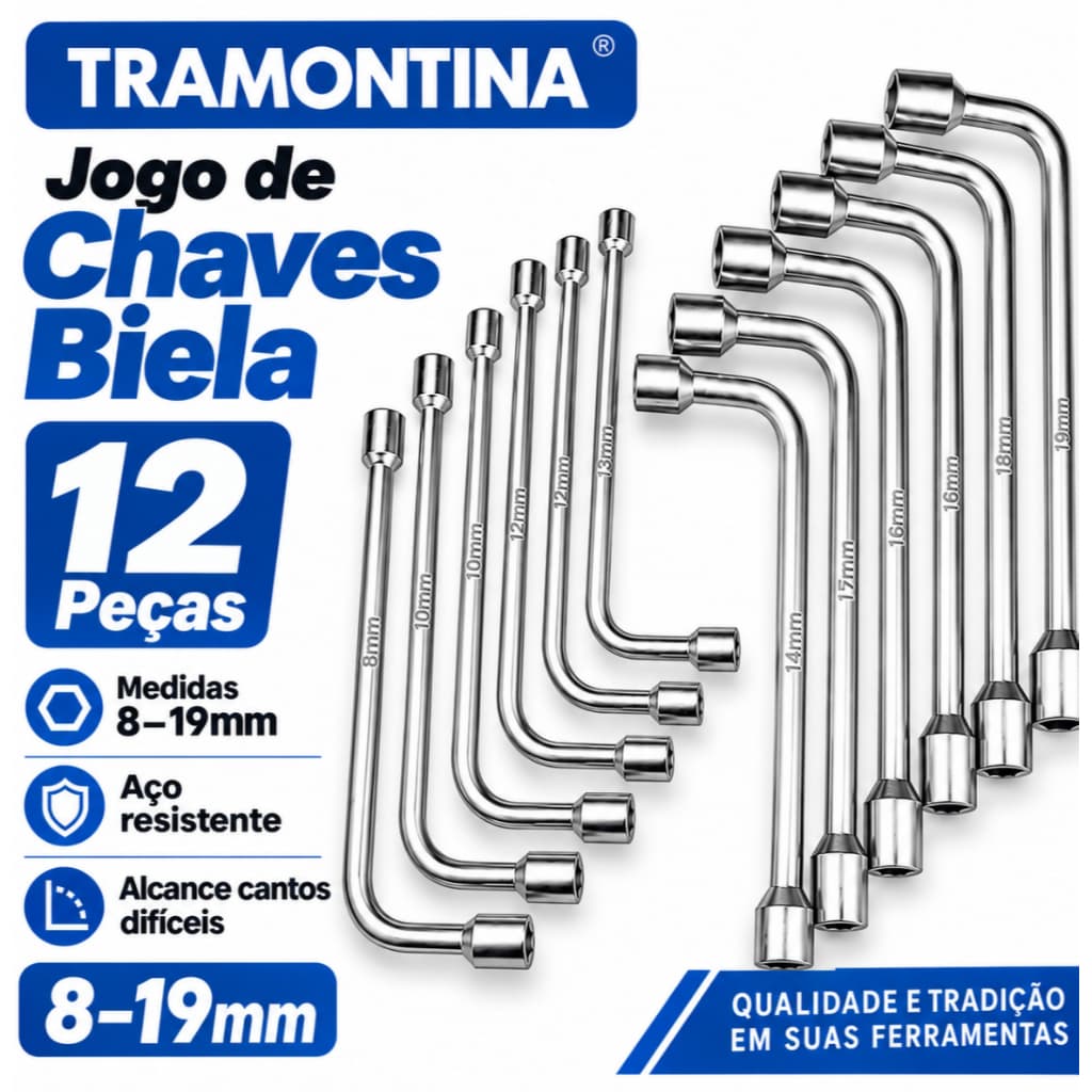 Kit 12 peças Jogo de chave biela kit ferramentas 8 a 19mm kit ferramentas jogo chaves biela chave boca Tramontina  Pro