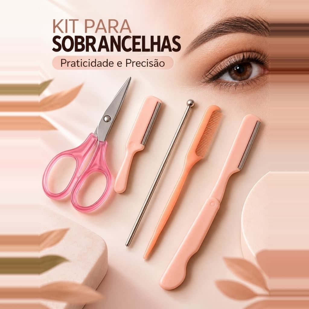 Kit Sobrancelha Profissional Completo Tesoura Navalha Pente Aparador Design Depilação Facial