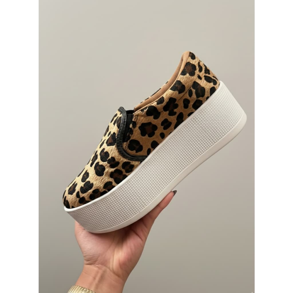Tênis slip on animal print onça fácil de calçar plataforma sapatilha