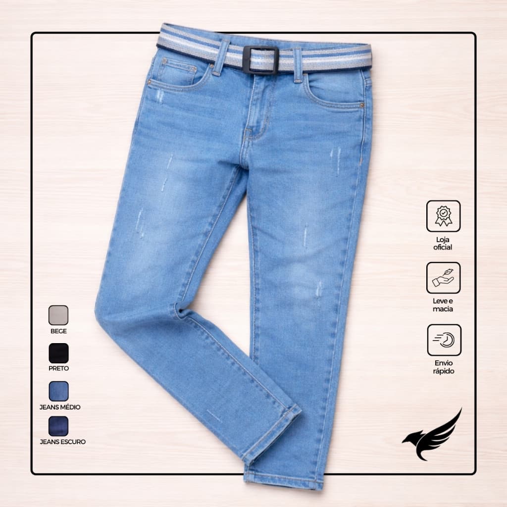 Calça Jeans Infantil Com Cinto Menino