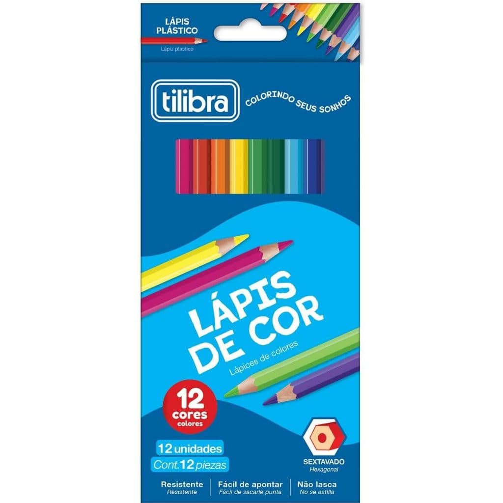 Lápis de Cor 12 Cores Sextavado Resina