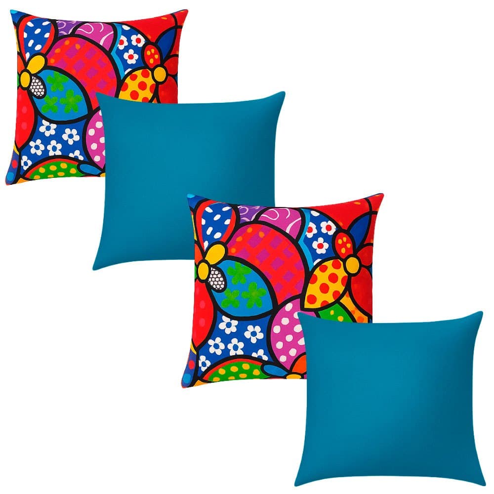 04 Almofada Colorida Cheia 50x50 Enchimento Grande Pra Sofa Presente Namorada Refil Floco Espuma Ful