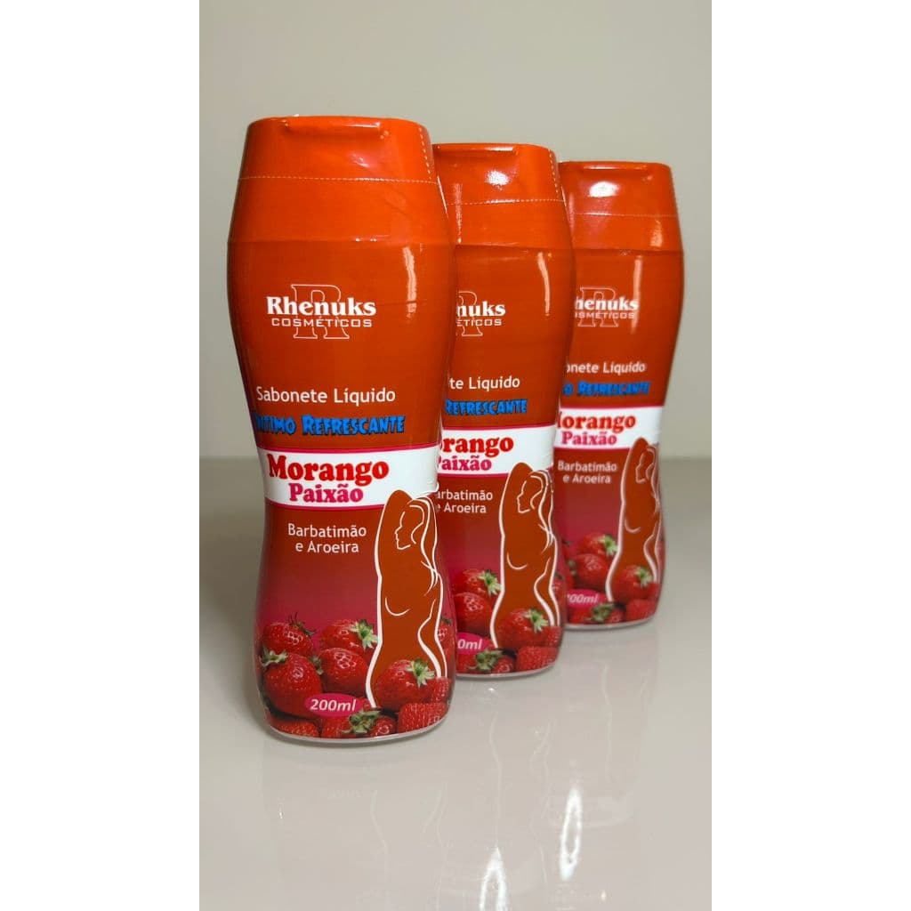 Kit 2 ou 3 Sabonete Íntimo Rhenuks Morango Paixão 200ml Barbatimão Aroeira