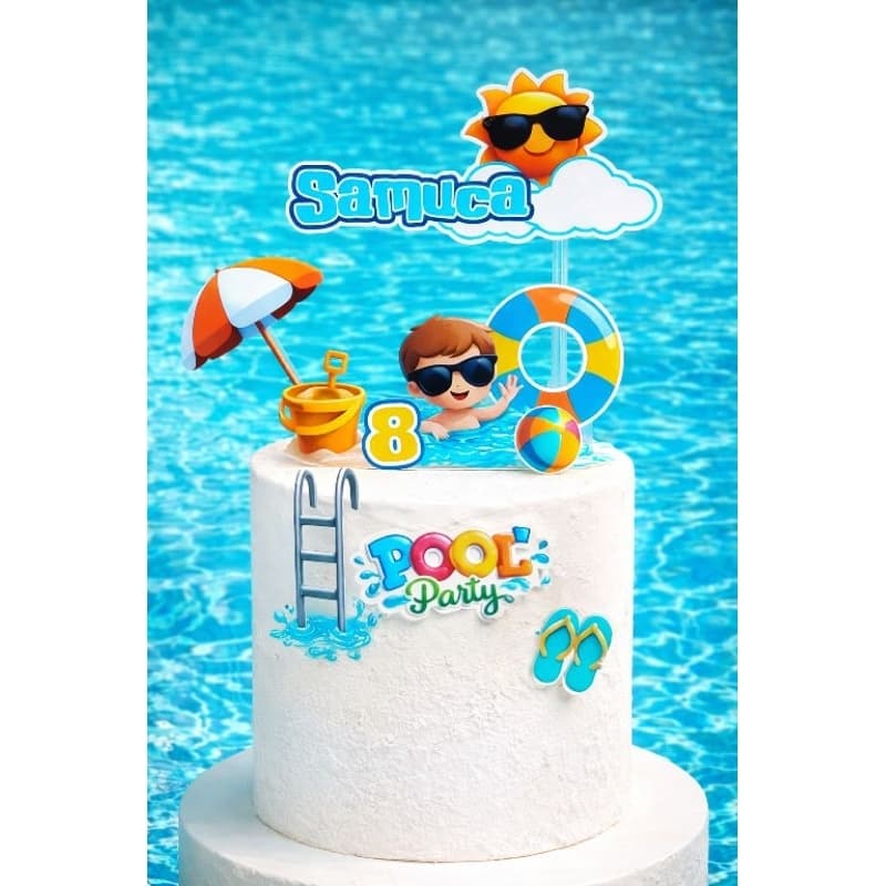 *ENVIO IMEDIATO* Topo de Bolo Pool Party menino / Pool Party menino / Decoração Pool Party Menino / Topo Piscina menino