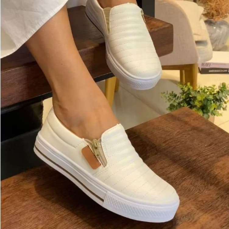 Sapatilha Feminina Iate Slip On Casual Com Ziper Calce Fácil Pratico Leve Confortável