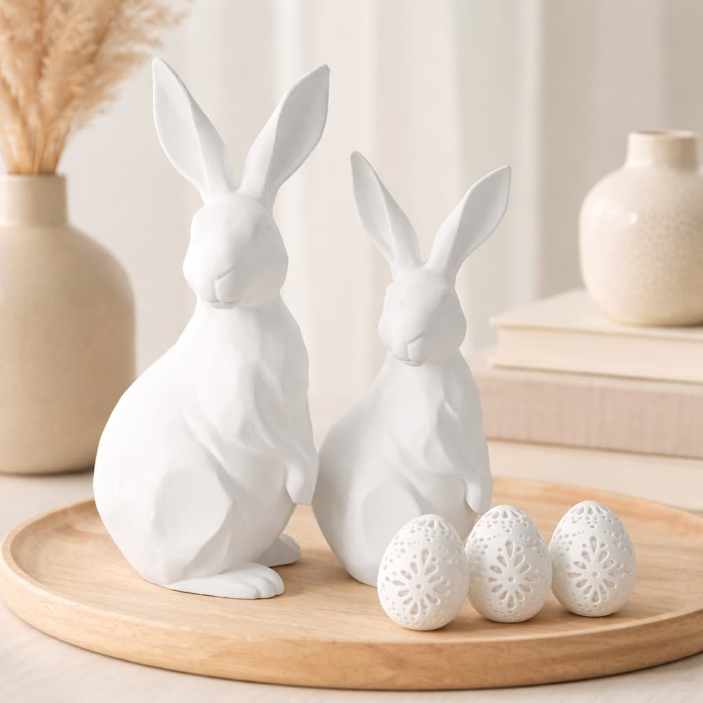 Decorativo Páscoa 2 Coelhos 3 Ovos Minimalista Moderno Enfeite Sala Mesa Escritório Estante Presente