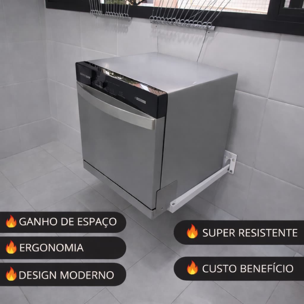 Suporte Para Lava Louças De Parede Reforçado 90kg Universal 8 e 10 Serviços Aço Carbono
