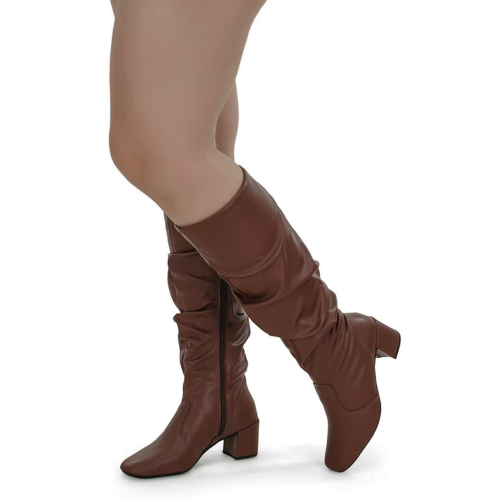 Bota Feminina Over Cano Alto Longo Salto Quadrado Baixo Macia