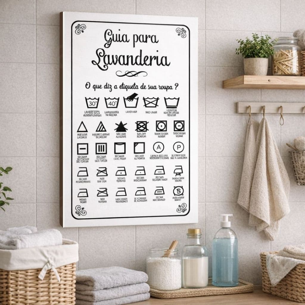 Quadro Decorativo Para Lavanderia - Guia De Lavanderia com Instruções Decoração