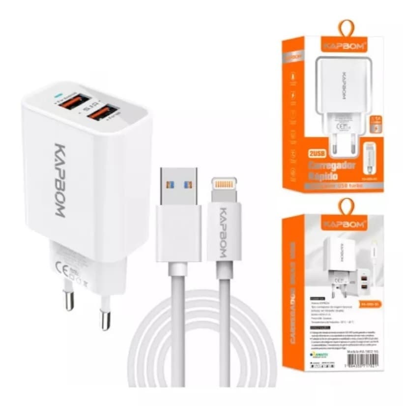Carregador Turbo Kapbom 5.1A com Cabo Lightning