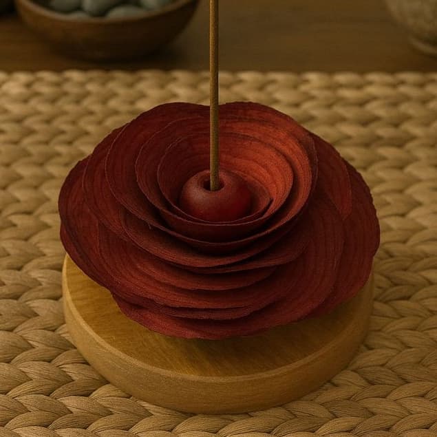 Incensário Porta Incenso Vareta Redondo Flor de Madeira Artesanal Decoração Zen FengShui