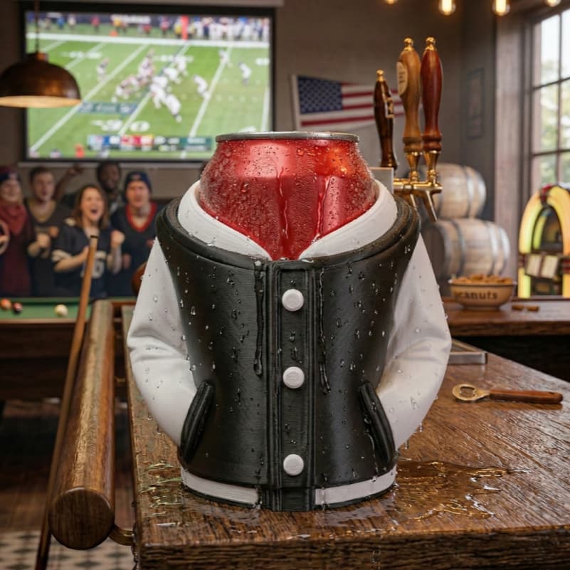 Porta Lata Térmico Jaqueta Varsity Suporte Cerveja Gelada Criativo Dia do Jogo Estilo Americano