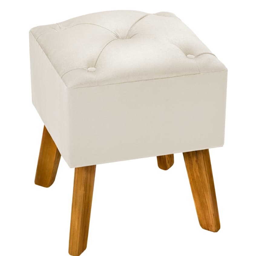 Puff Quadrado Luxo, Veludo Macio Pé Madeira decorativo escritório