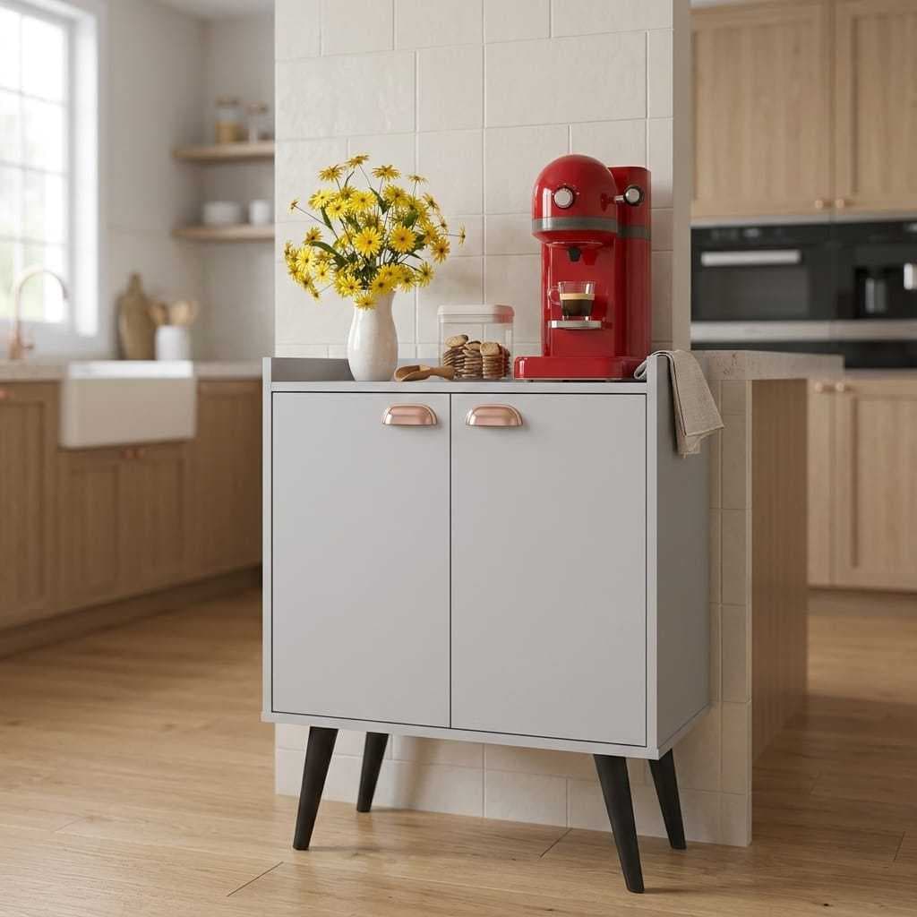Aparador Buffet Linea Balcão 2 Portas Puxador Concha Prateleira Cantinho Café Cozinha Sala Retrô