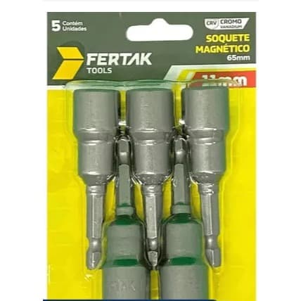 Kit Jogo de Soquete 5 Peças Fertak 11 Milímetros Aço Cr-V Parafusadeira