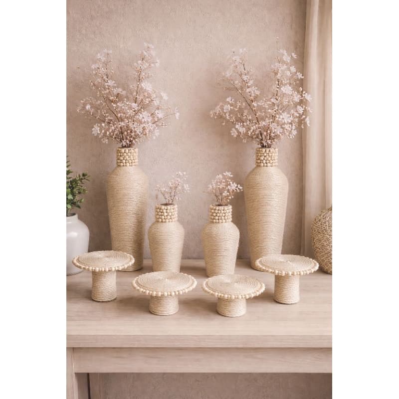 kit de 8uni de peças para decoração , vasos e bandejas em pedrarias e fibras naturais palha