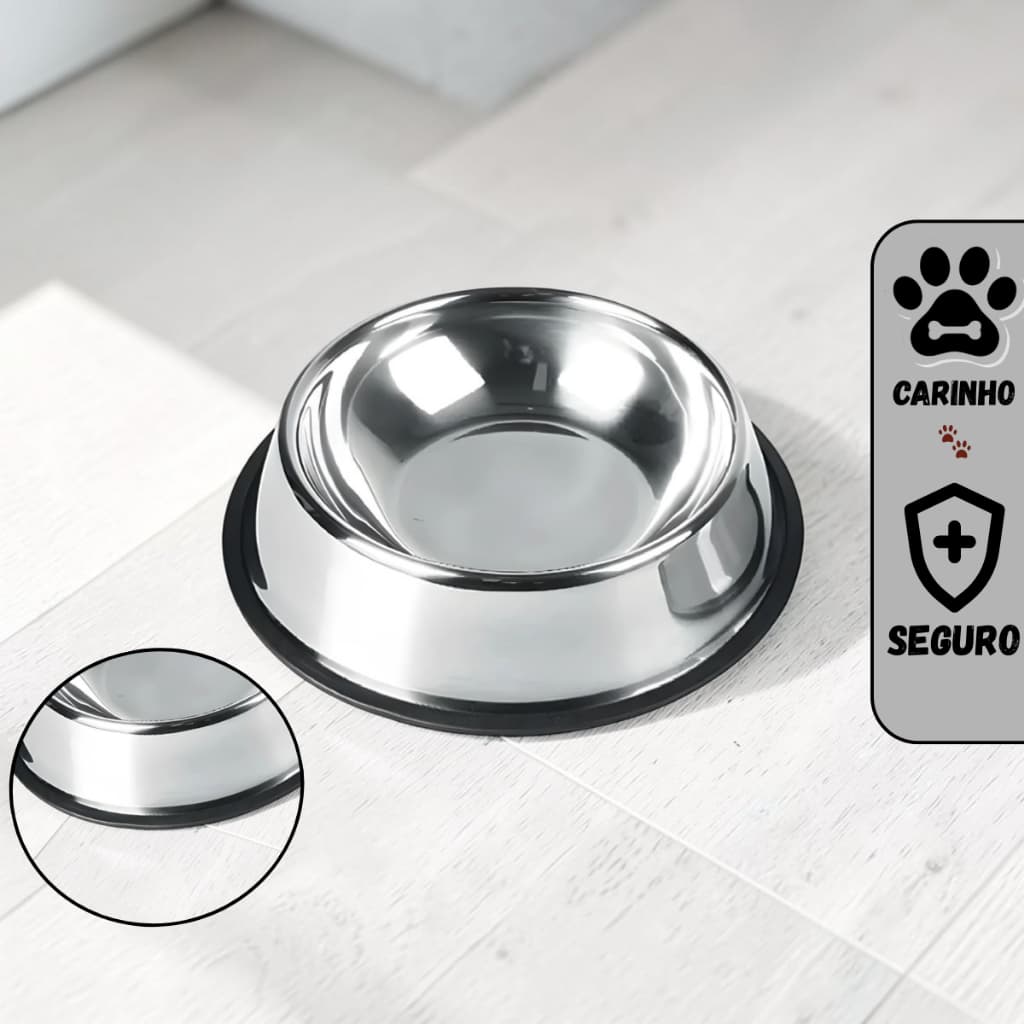 Comedouro Inox Antiderrapante para Cães Gatos  Alta Durabilidade