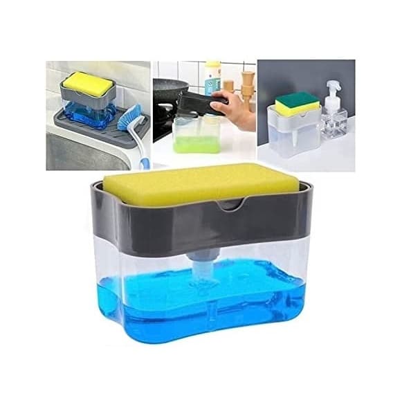 Dispenser Detergente e Porta Esponja 2 em 1 - Esponja Limpeza Cozinha Casa Louça Dosador 520ml