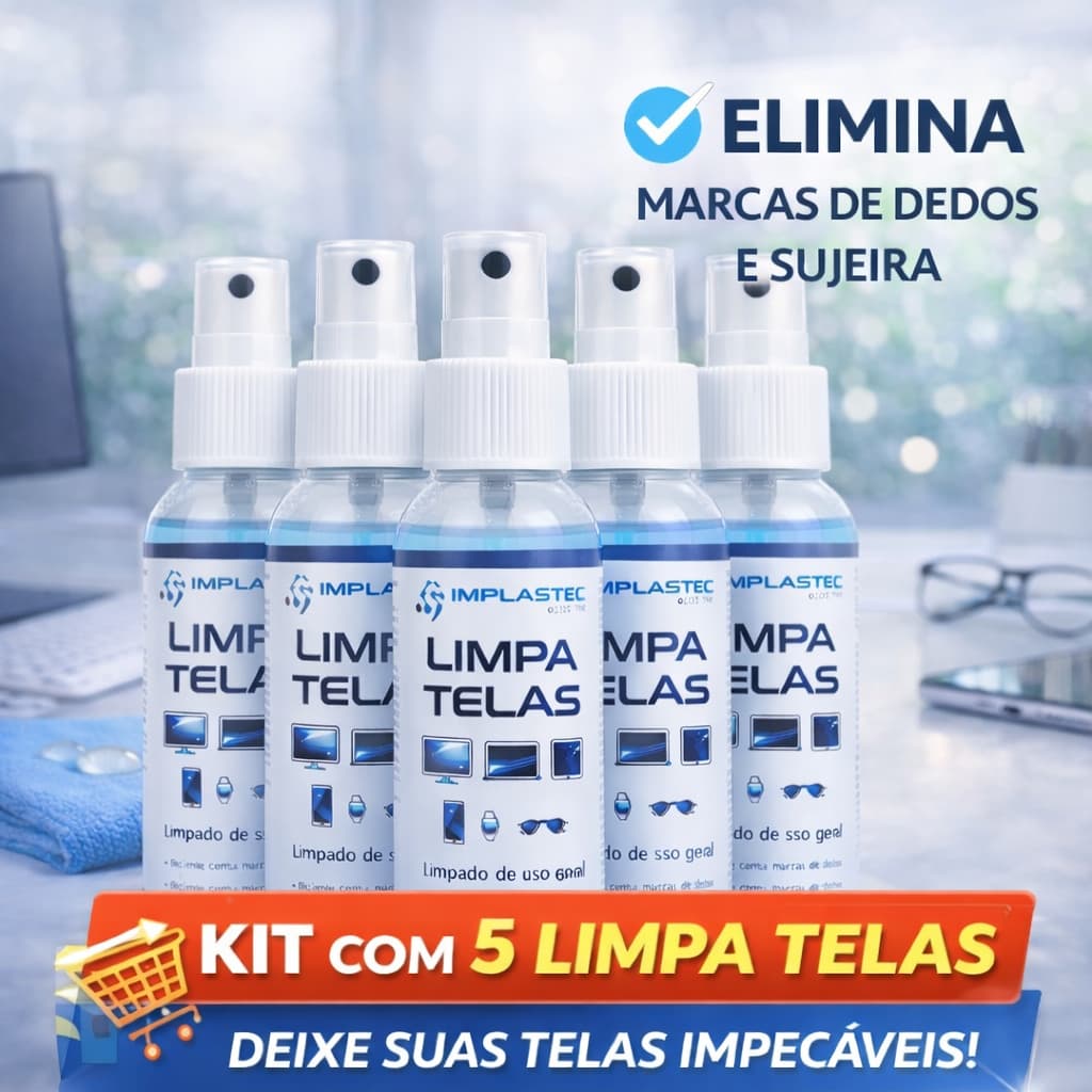 Kit 5 Limpa Telas Implastec Clean 60ml Spray Celular Notebook Óculos Monitor