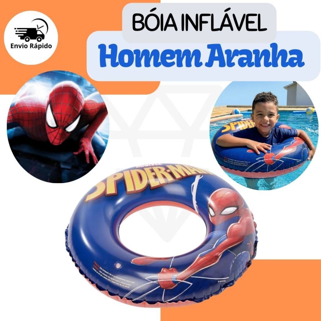 Boia Circular do Homem Aranha ( Spider Man ) 72 Cm Redonda de Cintura Peso Máximo 30Kg Resistente Para Piscina Praia Rio