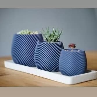 Kit 3 Vasos Decorativos para Suculentas | Cachepô Moderno 3D Textura Espiral | Decoração Sala e Escritório