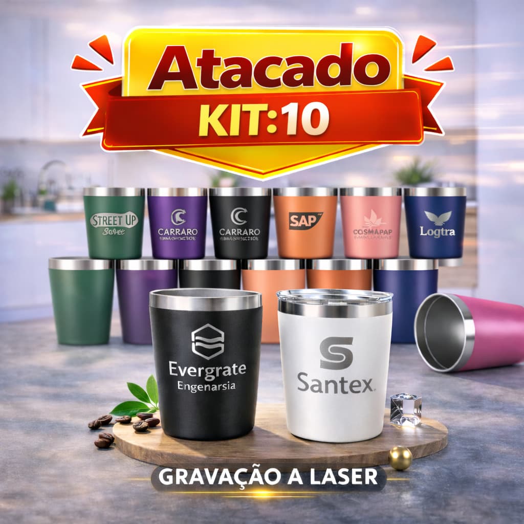 Copo Térmico 260ml Inox Personalizado a Laser – Kit 10 Unidades para Brindes