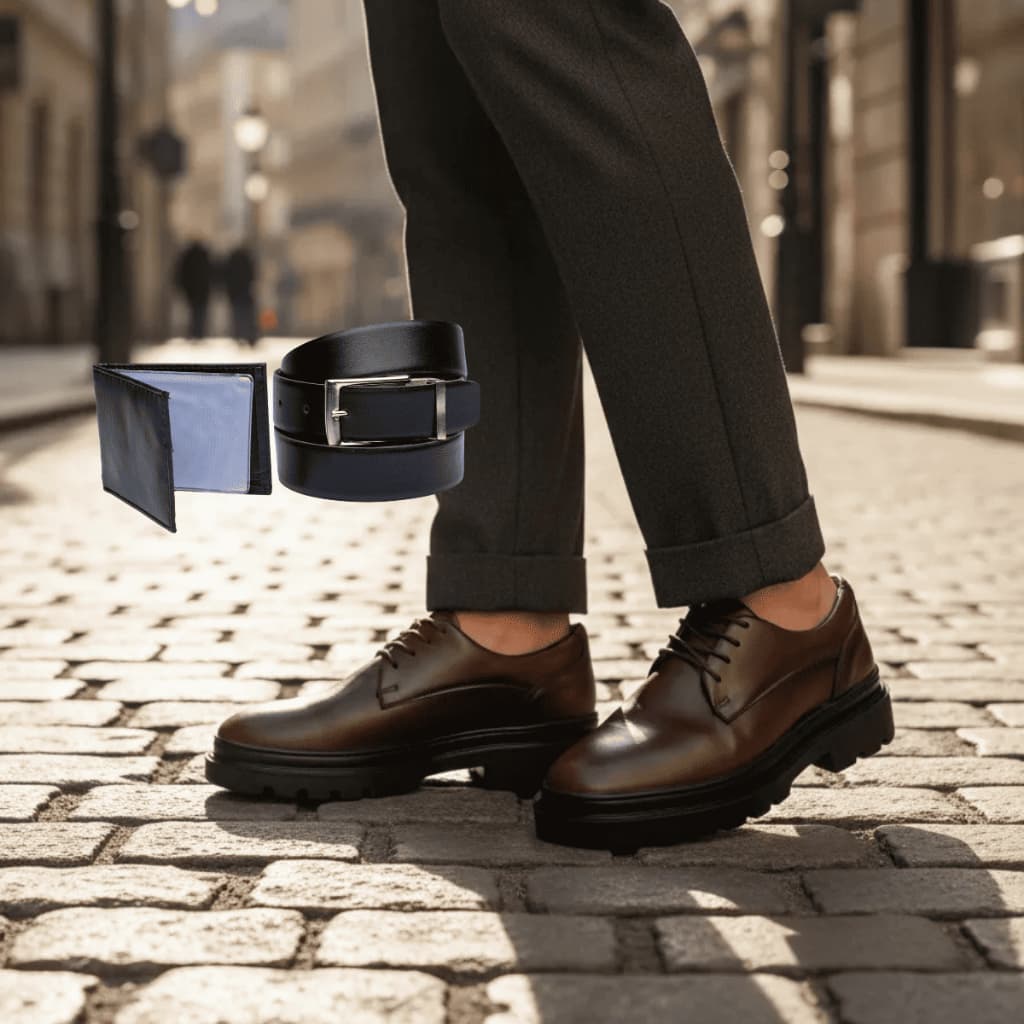 Lorenzo Elegance Sapato Masculino com Acabamento Premium e Sola Alta + Carteira e Cinto