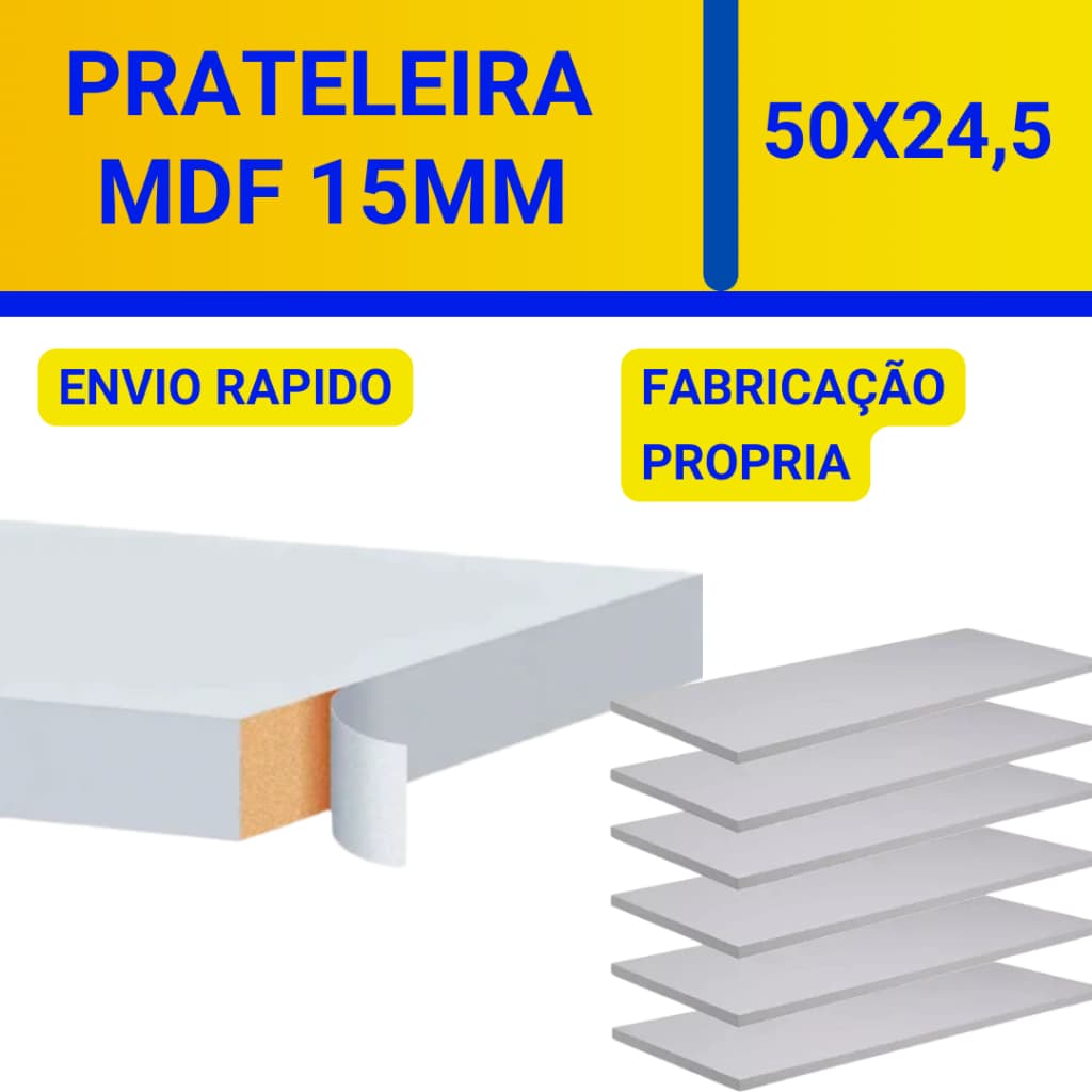 Prateleira Lisa Mdf 15mm Branco 50x24,5Cm (Não Acompanha Suporte) prateleira mini bancada