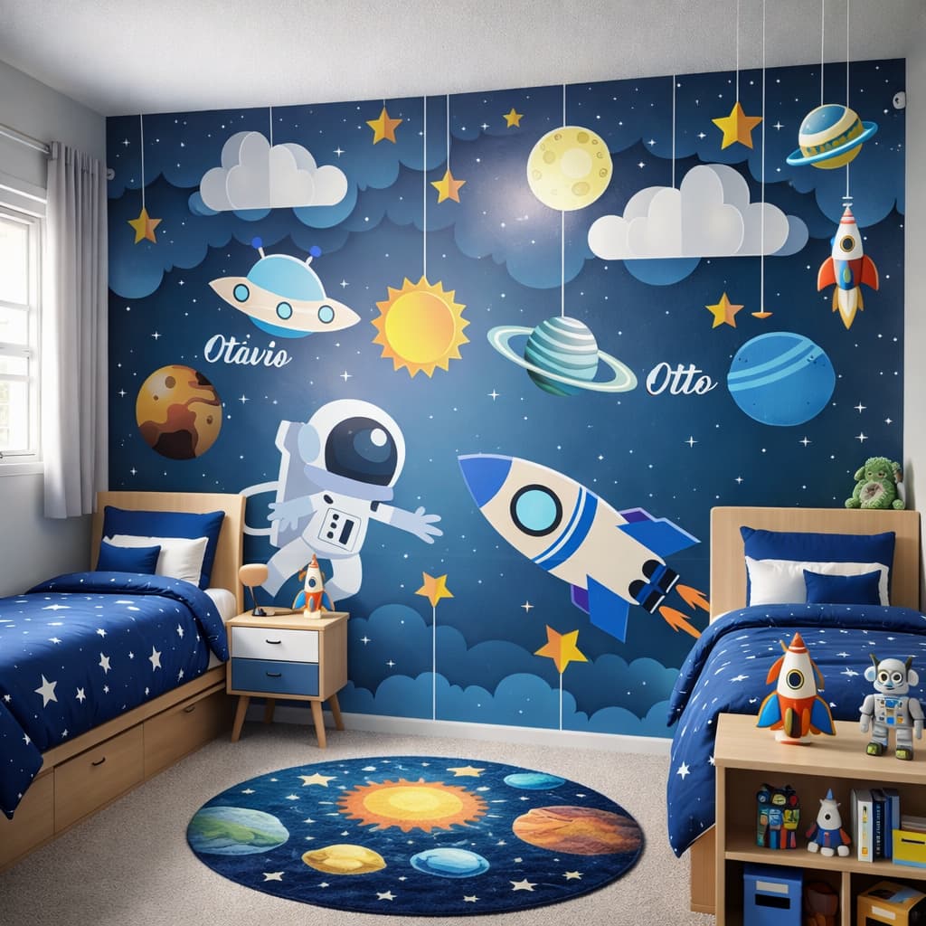 Papel de Parede Astronauta e Foguete Quarto de Menino Tema Infantil  Adesivo Fácil Aplicação