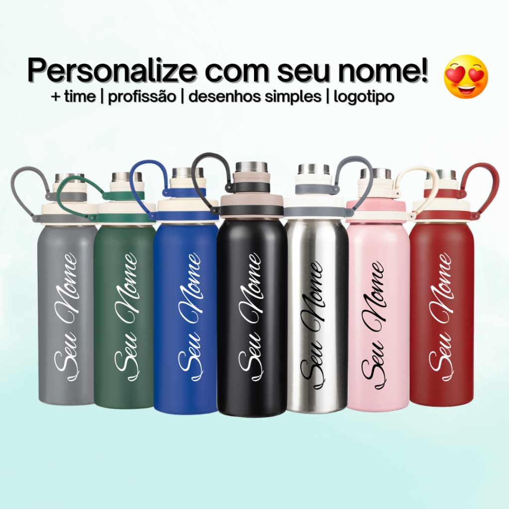 Garrafa Personalizada Inox 800ml - Nome, Time, Profissão, Logotipo