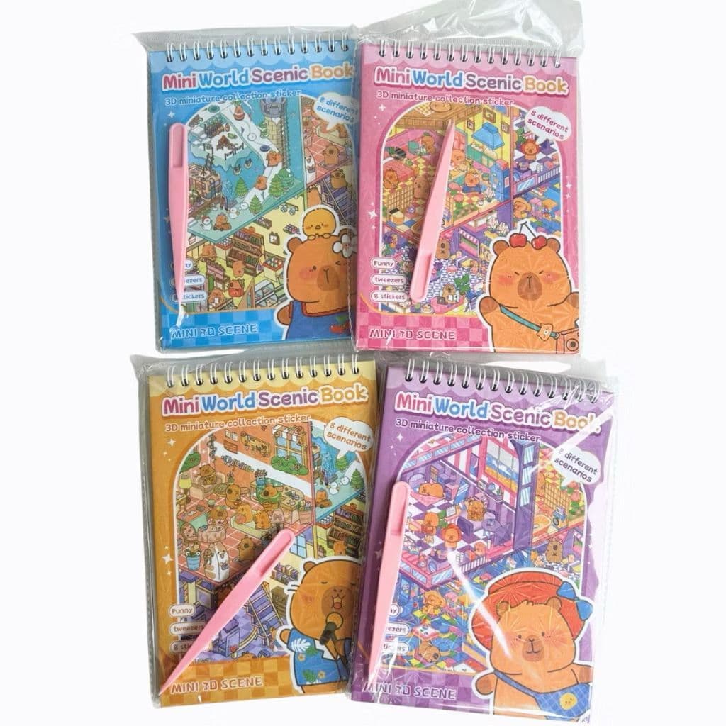 Caderno Adesivos 3d 8 Cenários para montagem + Pinça - livro interativo para Montar e Decorar.