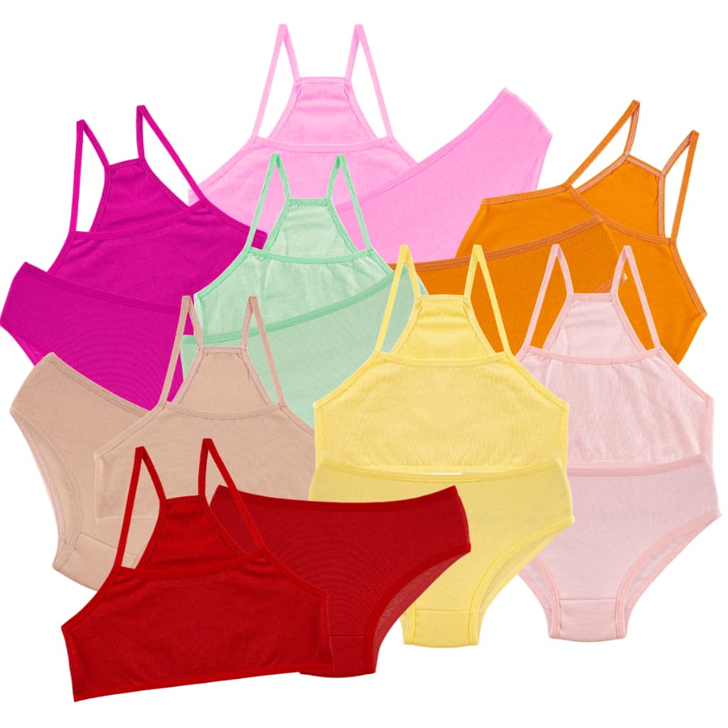 Kit 10, 5, 3 e 2 Conjuntos Infantis Liso Top Nadador e Calcinha Menina Moça Antialérgico 100% Algodão