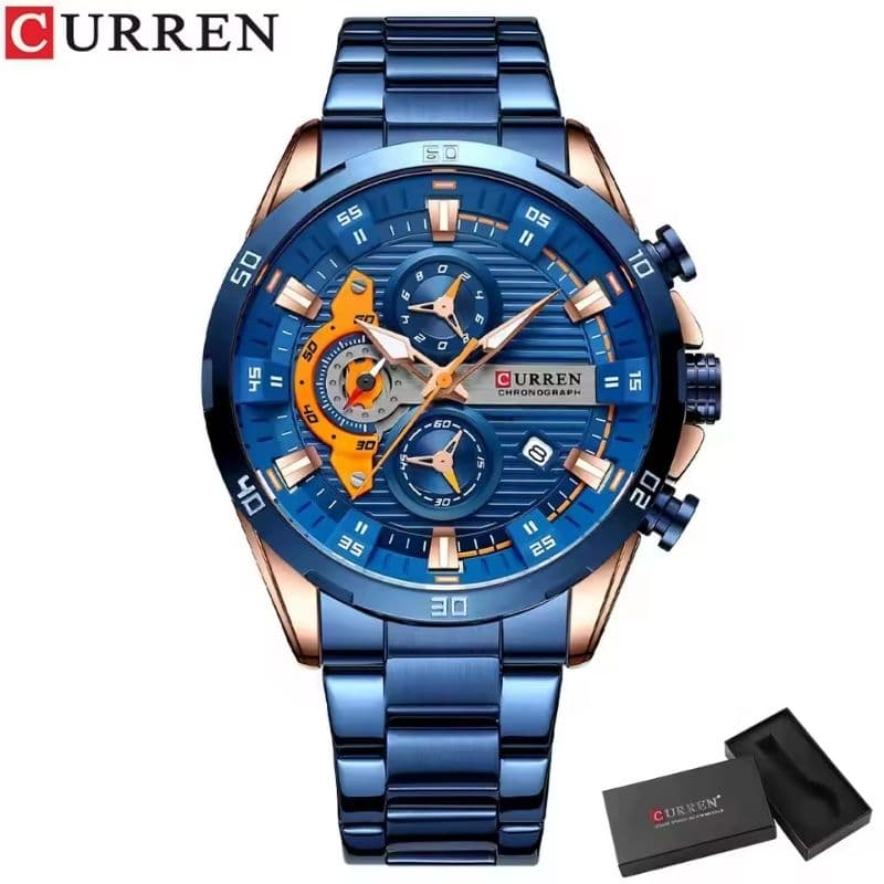 Relógio Curren Masculino Original de Luxo - Todo em Aço Inox com Data e Design Esportivo Moderno