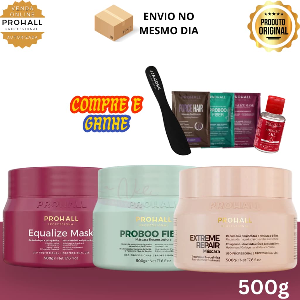 Kit Máscaras Cronograma Capilar Profissional Prohall ( 3 Itens ) 500g