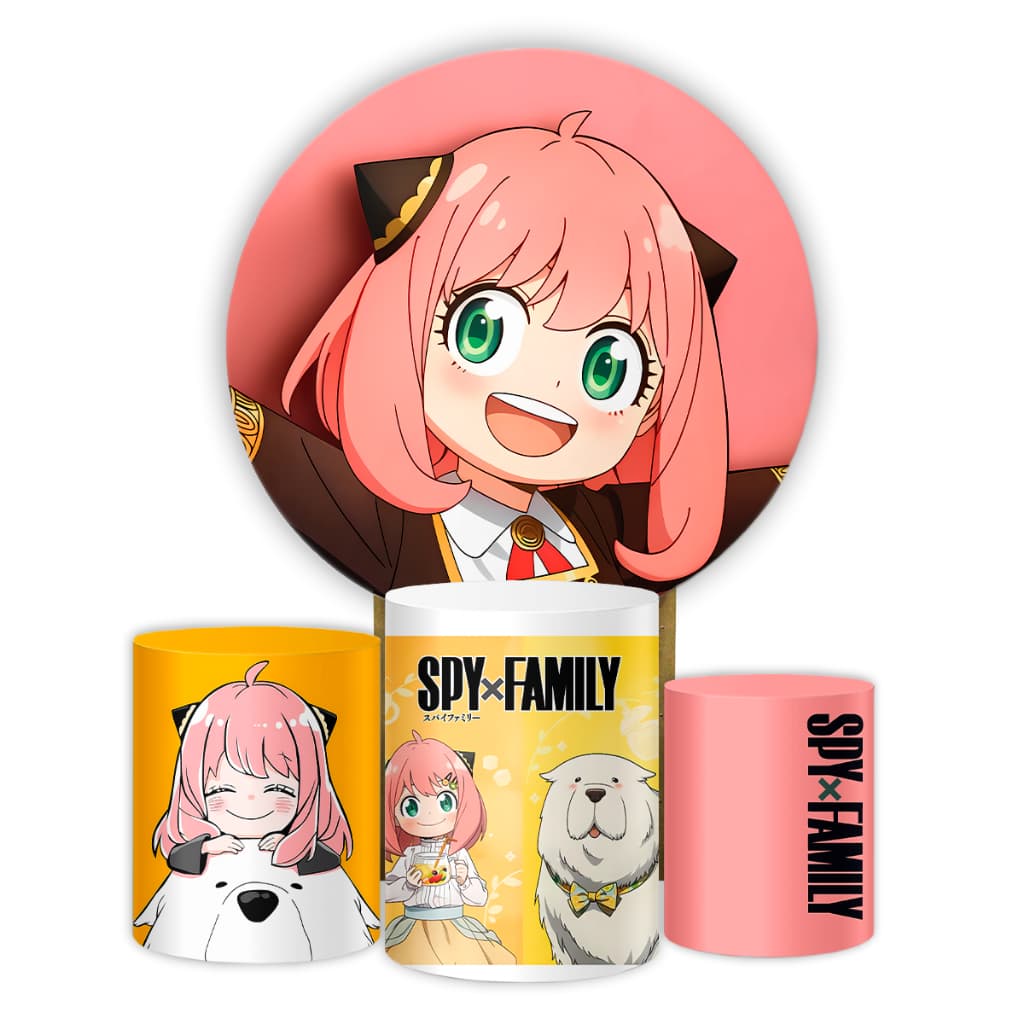 Decoração de Aniversário SPY x Family Kit Capa 3 Cilindros + Capa Painel Grande Veste Fácil