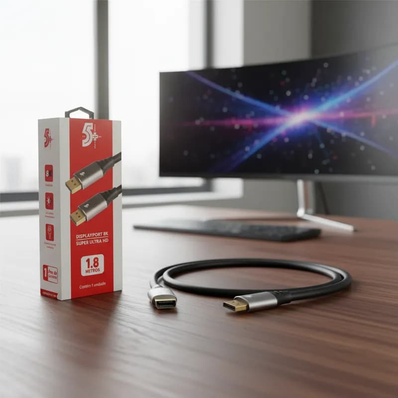 Cabo DisplayPort 1.4 8K 5+ Profissional Gamer 144Hz 165Hz HDR 1.8m