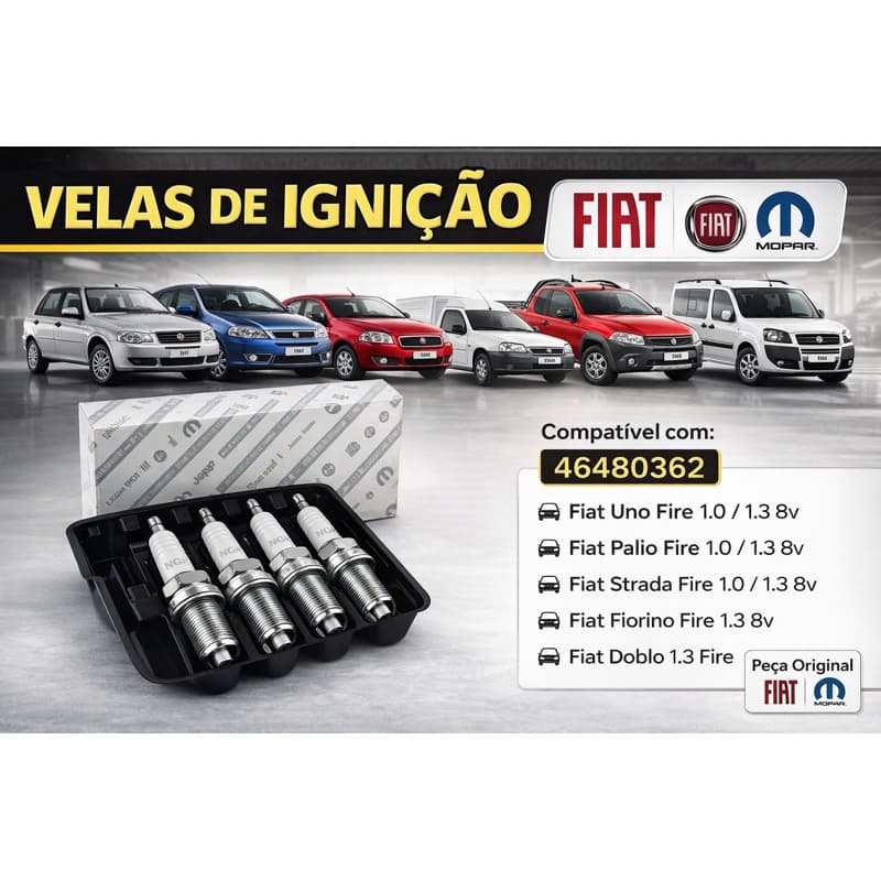 ￼Jogo de Velas Ignição Original Uno Palio Strada Fiorino Doblo Linha Fire 8v - Bkr6e 46480362 Original Fiat